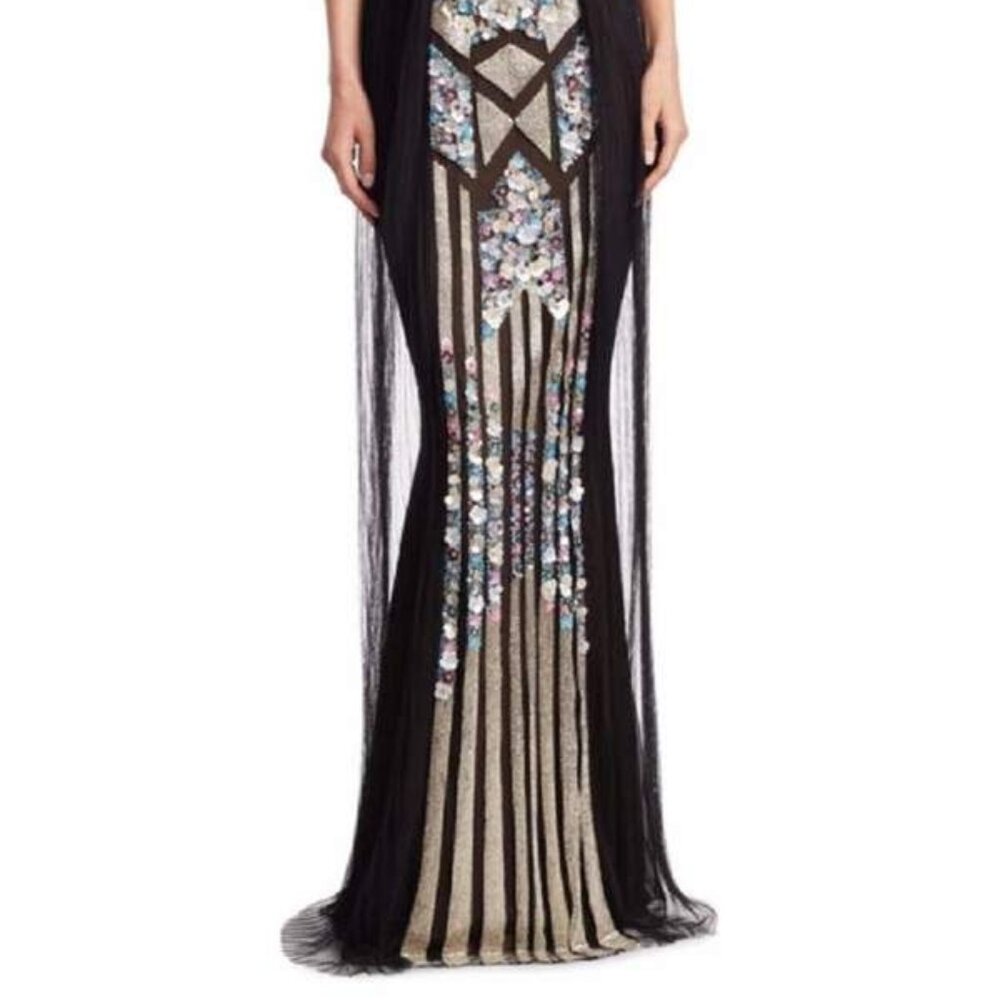 Marchesa Notte Art Deco Sequin Mermaid Evening Gown - Size 10 - Picture 3 of 8